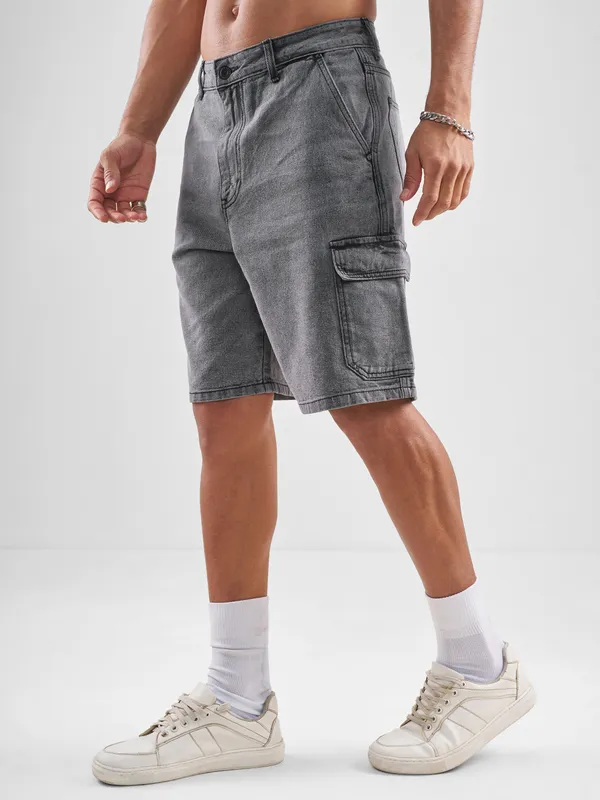 Highlander Men Grey Regular Fit Denim Shorts