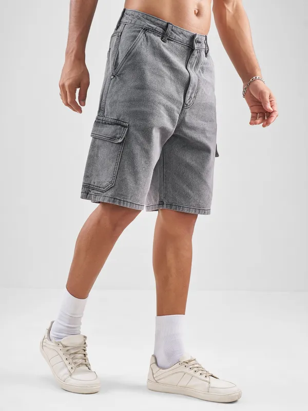 Highlander Men Grey Regular Fit Denim Shorts
