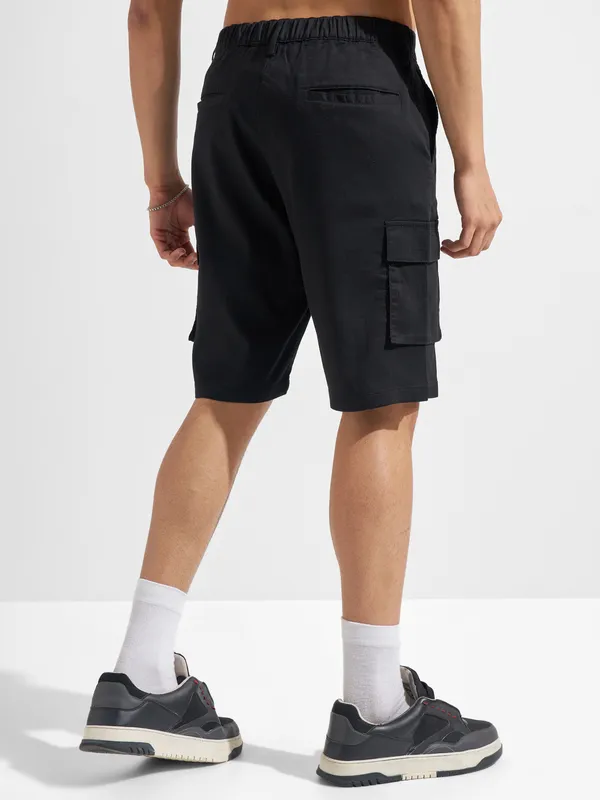 Highlander Men Black Relaxed Fit Cargo Shorts