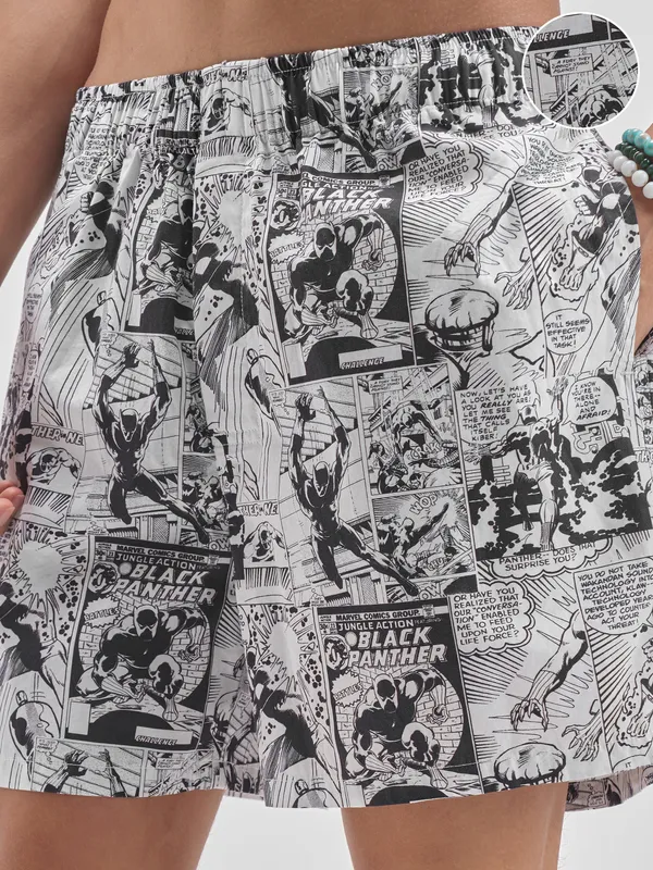 Marvel By Highlander Men White Black Panther Cotton Boxers