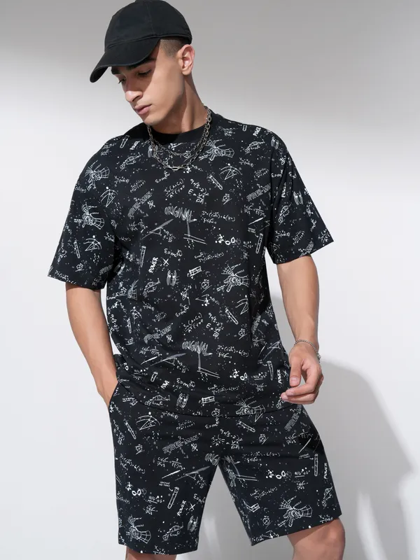 Marvel By Highlander Men Black Spider-Man T-Shirt With Shorts Co-Ords