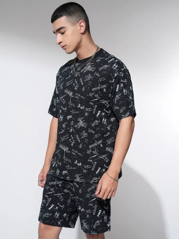 Marvel By Highlander Men Black Spider-Man T-Shirt With Shorts Co-Ords