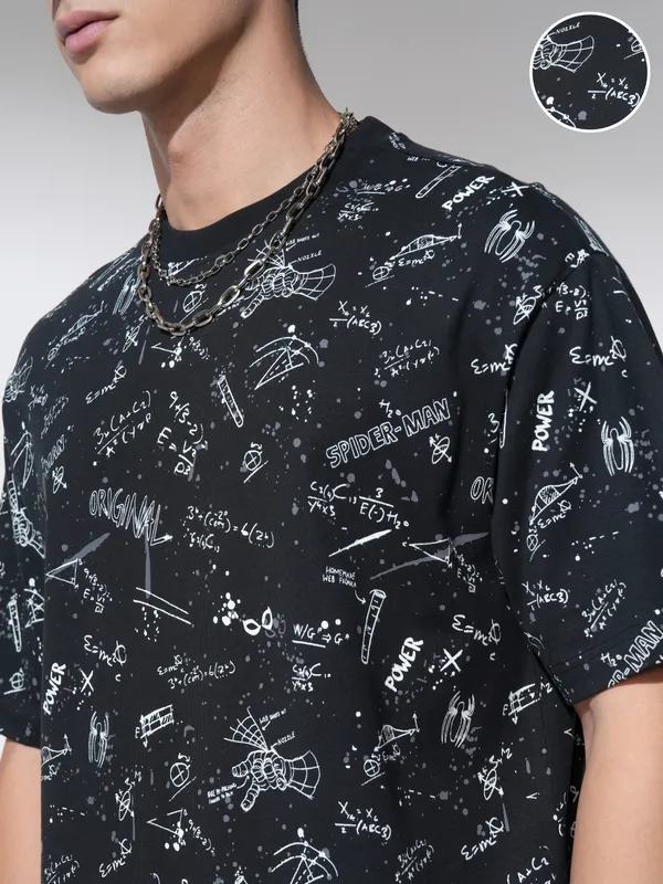 Marvel By Highlander Men Black Spider-Man T-Shirt With Shorts Co-Ords