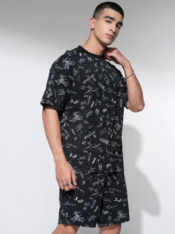 Marvel By Highlander Men Black Spider-Man T-Shirt With Shorts Co-Ords