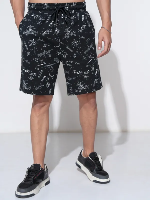 Marvel By Highlander Men Black Spider-Man T-Shirt With Shorts Co-Ords