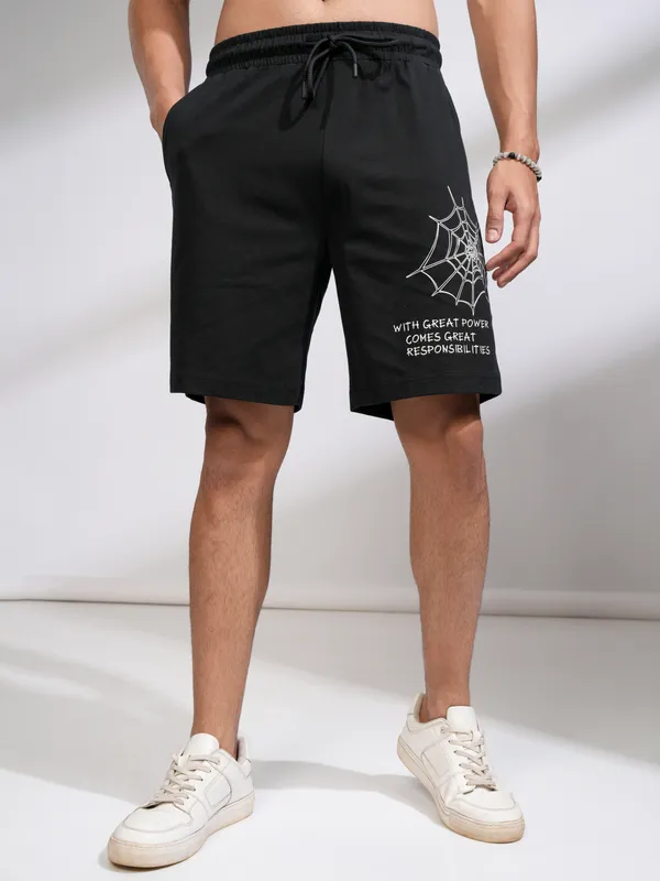 Marvel By Highlander Men Black Spider-Man T-Shirt With Shorts Co-Ords