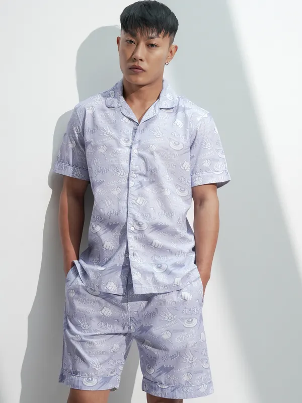 Marvel By Highlander Men Lavender Avengers Shirt With Shorts Co-Ords