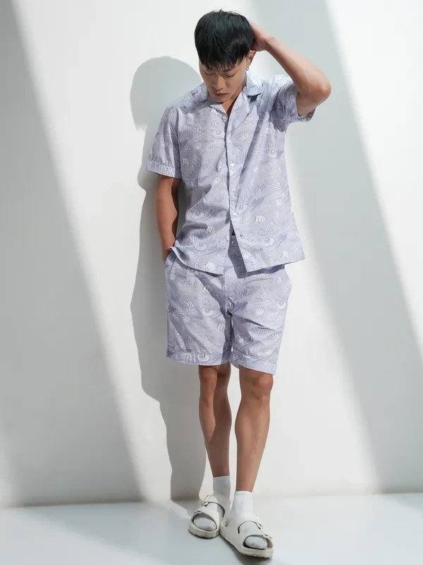 Marvel By Highlander Men Lavender Avengers Shirt With Shorts Co-Ords