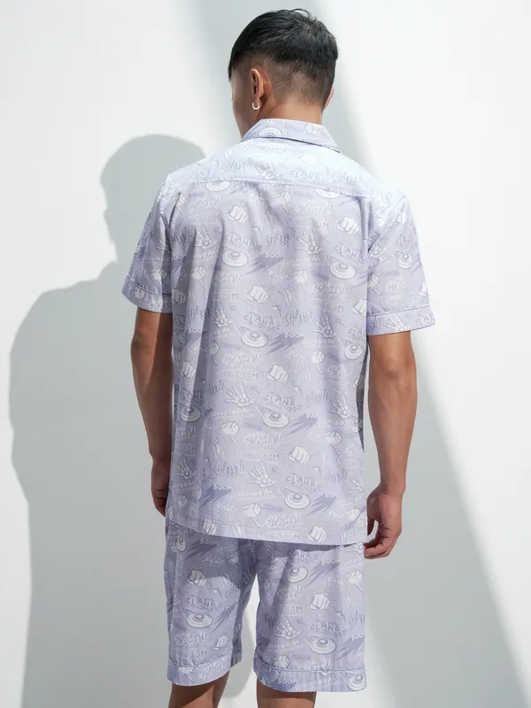 Marvel By Highlander Men Lavender Avengers Shirt With Shorts Co-Ords