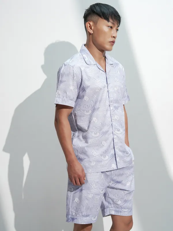 Marvel By Highlander Men Lavender Avengers Shirt With Shorts Co-Ords