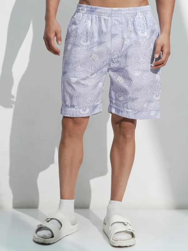 Marvel By Highlander Men Lavender Avengers Shirt With Shorts Co-Ords