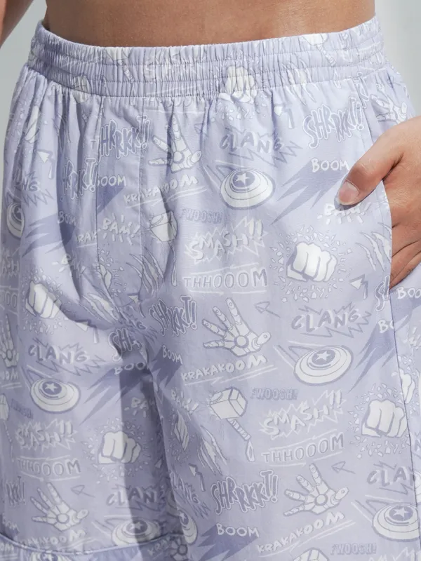 Marvel By Highlander Men Lavender Avengers Shirt With Shorts Co-Ords