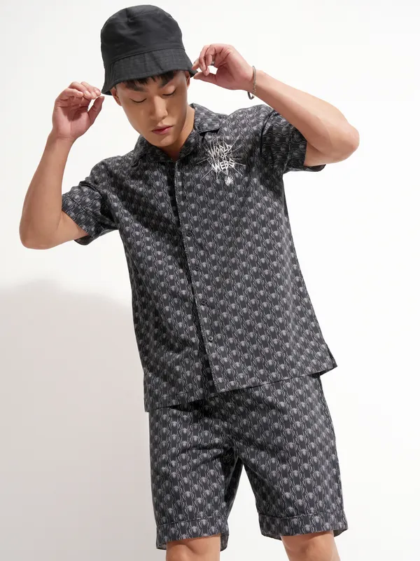 Marvel By Highlander Men Black Spider-Man Shirt With Shorts Co-Ords