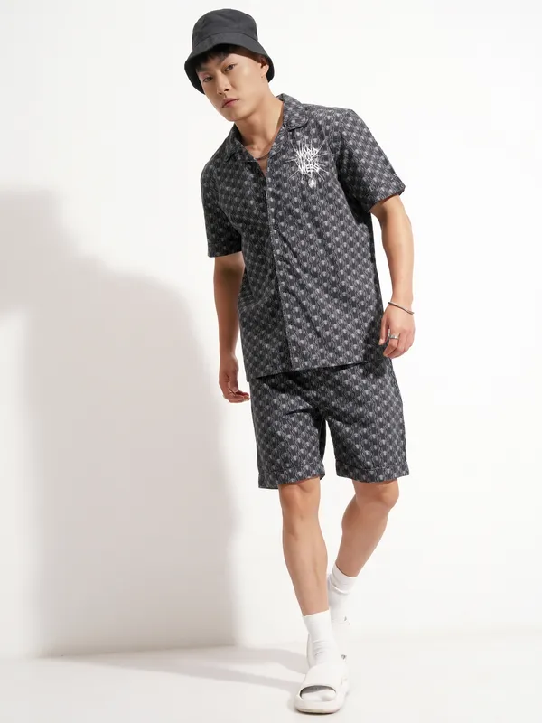 Marvel By Highlander Men Black Spider-Man Shirt With Shorts Co-Ords