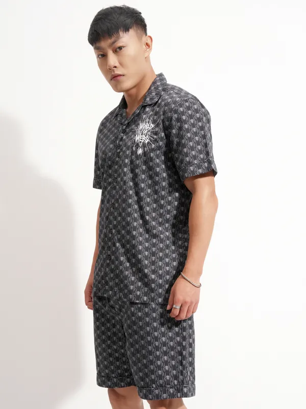 Marvel By Highlander Men Black Spider-Man Shirt With Shorts Co-Ords