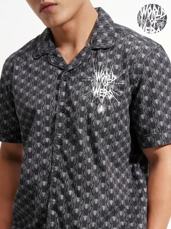 Marvel By Highlander Men Black Spider-Man Shirt With Shorts Co-Ords