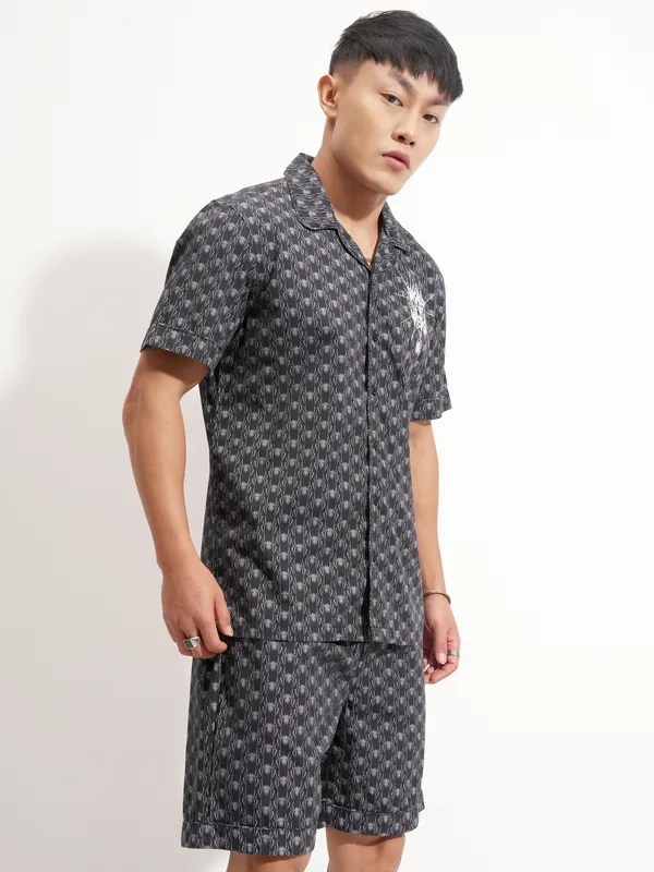 Marvel By Highlander Men Black Spider-Man Shirt With Shorts Co-Ords
