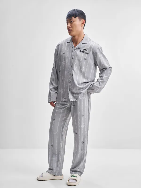 Marvel By Highlander Men Grey Spiderman Shirt With Trouser Co-Ords