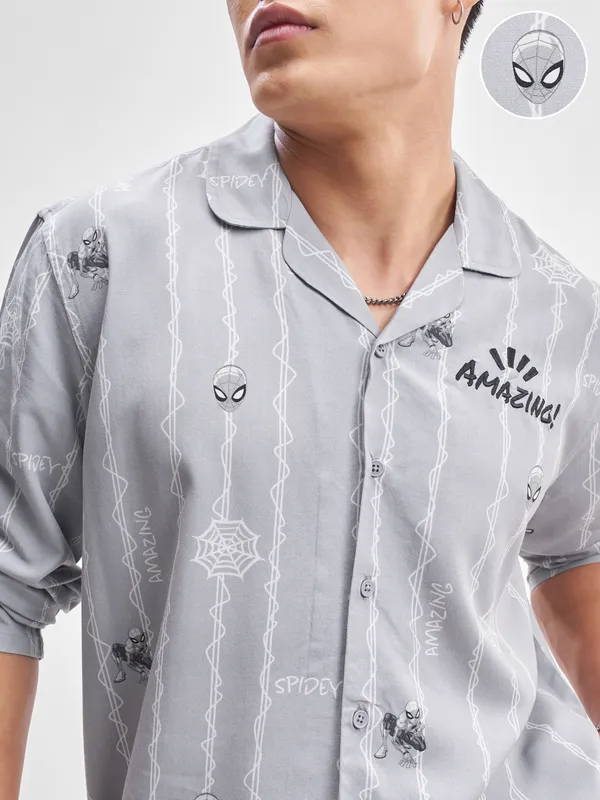 Marvel By Highlander Men Grey Spiderman Shirt With Trouser Co-Ords
