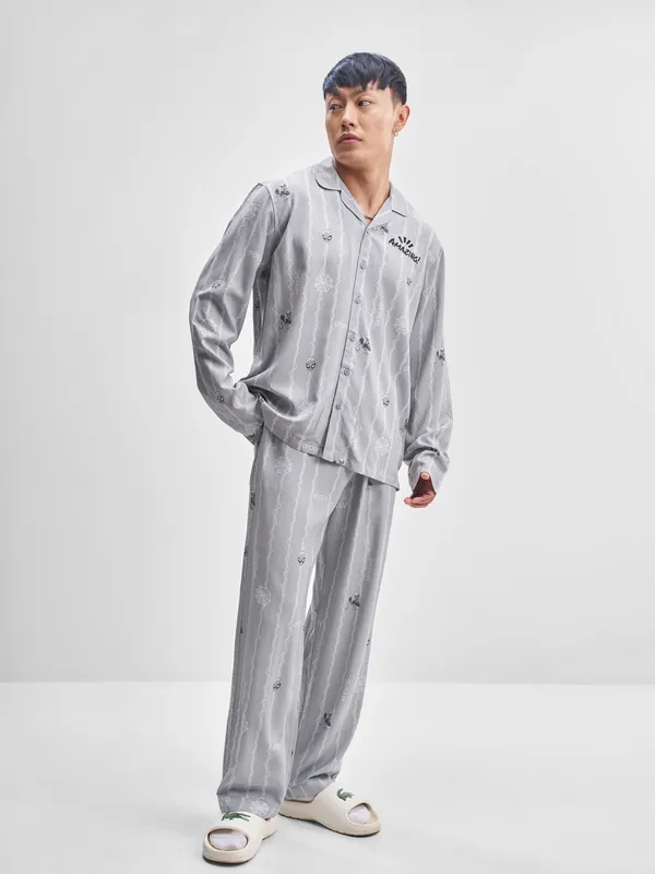 Marvel By Highlander Men Grey Spiderman Shirt With Trouser Co-Ords