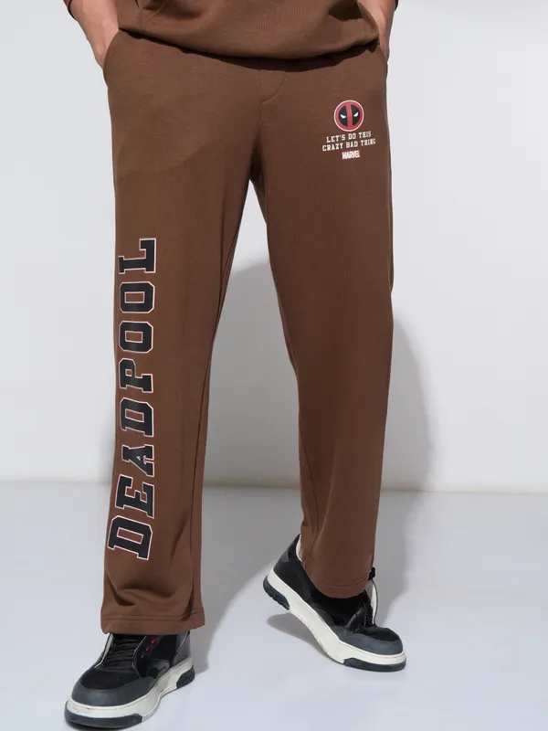 Marvel By Highlander Men Brown Deadpool Straight Fit Printed Joggers