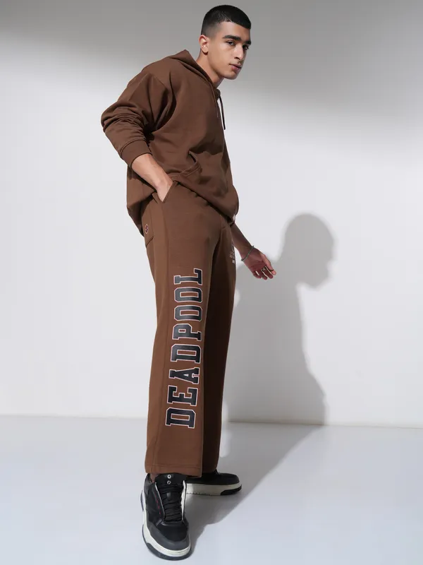 Marvel By Highlander Men Brown Deadpool Straight Fit Printed Joggers