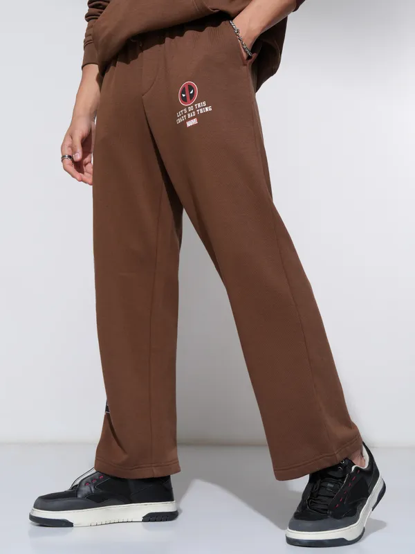 Marvel By Highlander Men Brown Deadpool Straight Fit Printed Joggers
