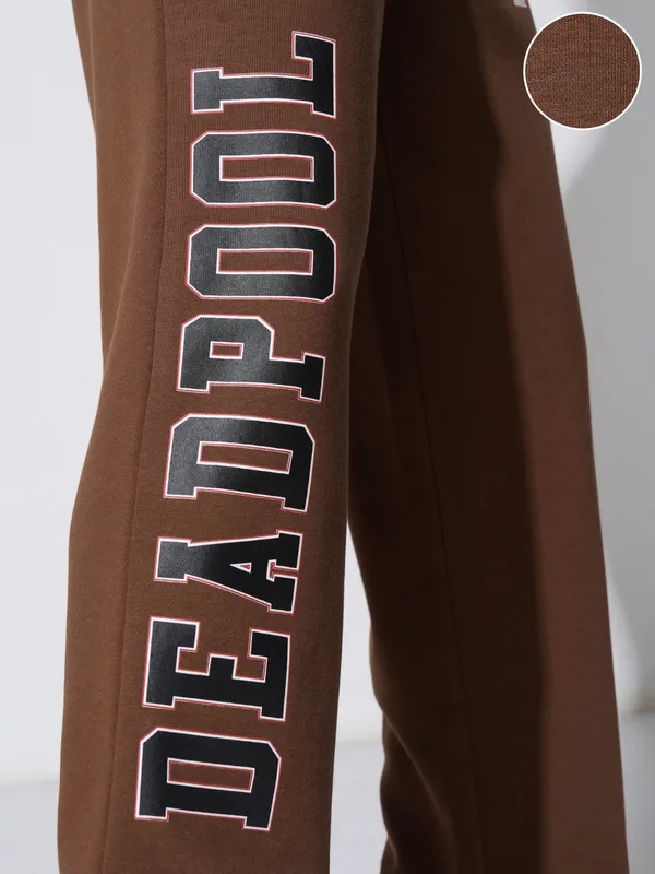 Marvel By Highlander Men Brown Deadpool Straight Fit Printed Joggers