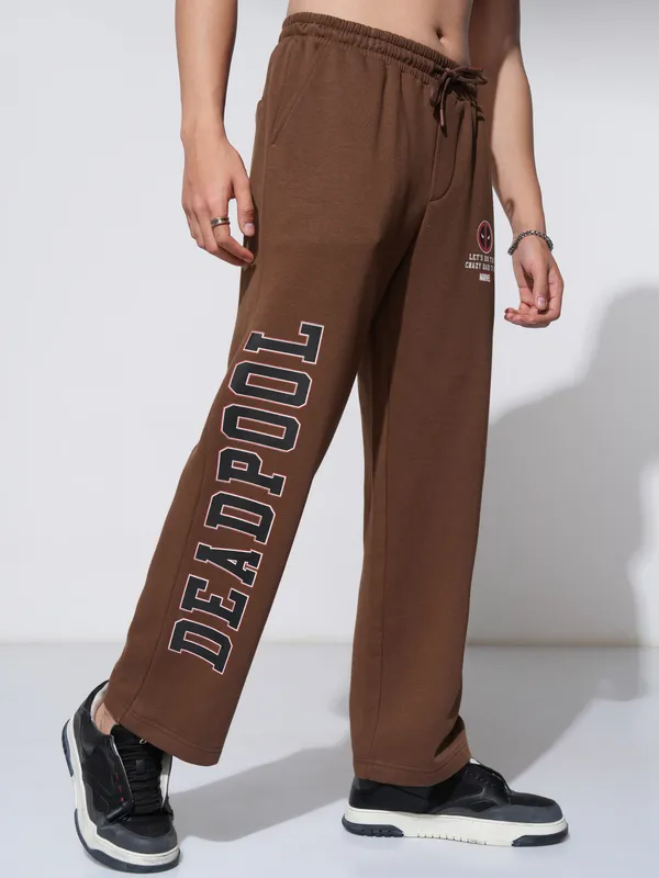 Marvel By Highlander Men Brown Deadpool Straight Fit Printed Joggers