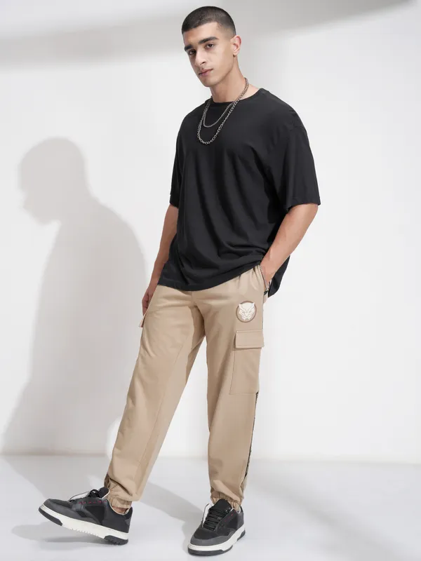 Marvel By Highlander Men Nude Black Panther Relaxed Fit Solid Cargos