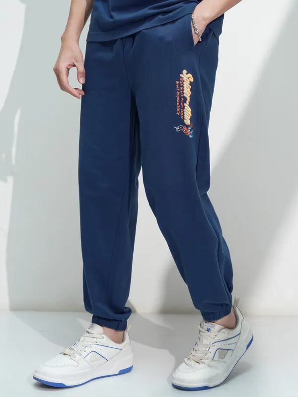 Marvel By Highlander Men Navy Blue Spider-Man Solid Relaxed Fit Joggers