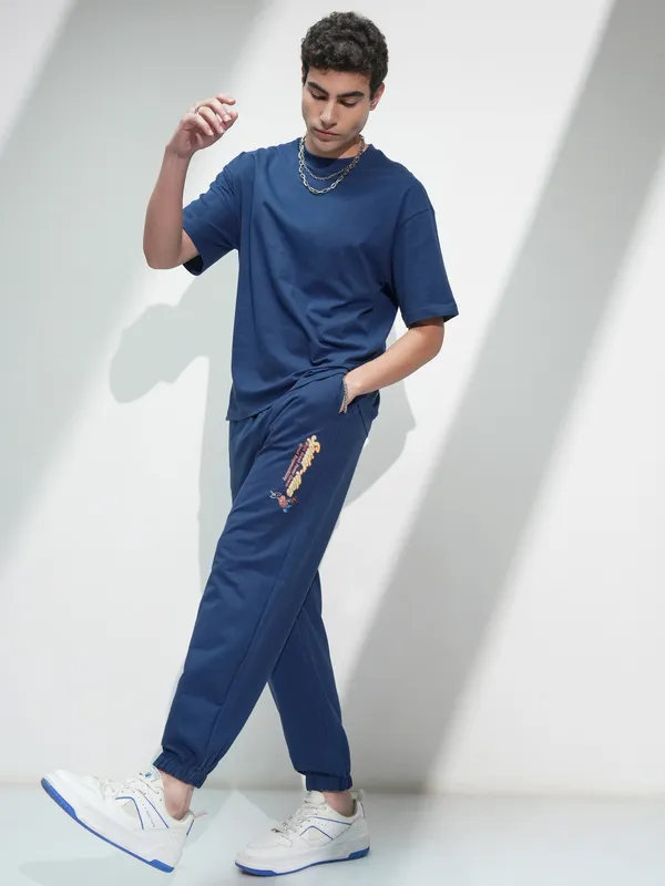 Marvel By Highlander Men Navy Blue Spider-Man Solid Relaxed Fit Joggers
