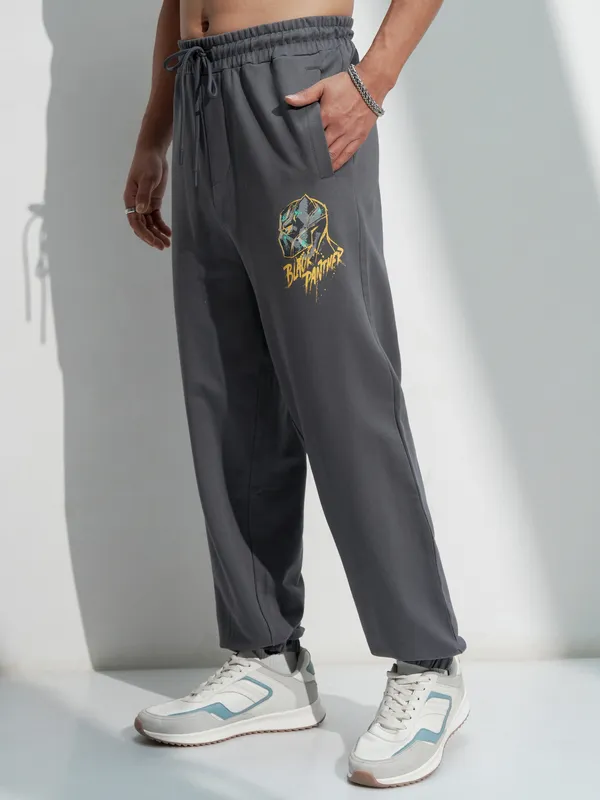 Marvel By Highlander Men Grey Black Panther Solid Relaxed Fit Joggers