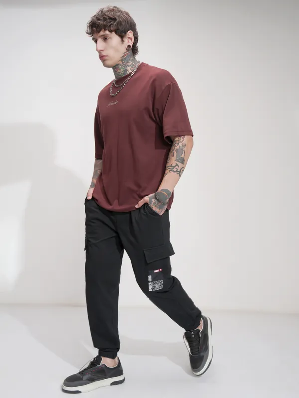 Marvel By Highlander Men Black Spider-Man Relaxed Fit Solid Cargos