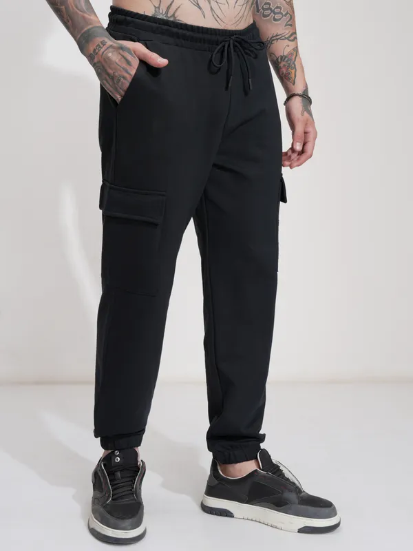 Marvel By Highlander Men Black Spider-Man Relaxed Fit Solid Cargos