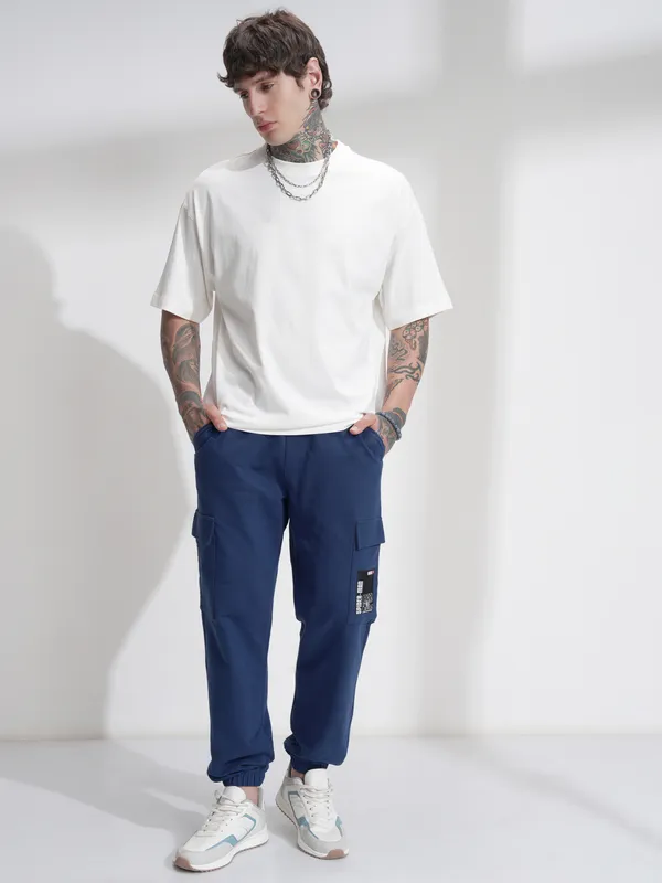 Marvel By Highlander Men Navy Blue Spider-Man Relaxed Fit Solid Cargos