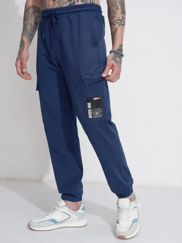 Marvel By Highlander Men Navy Blue Spider-Man Relaxed Fit Solid Cargos