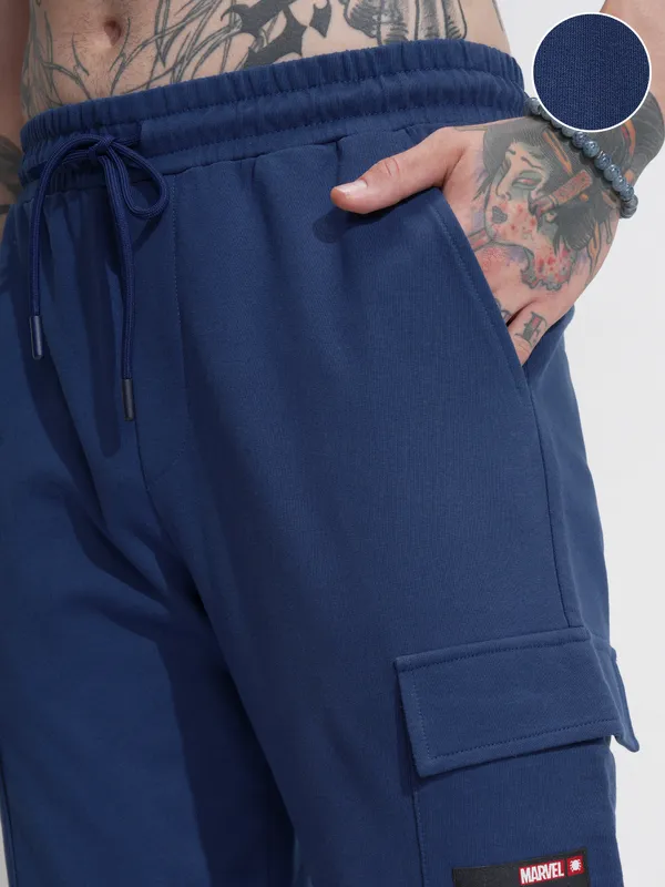 Marvel By Highlander Men Navy Blue Spider-Man Relaxed Fit Solid Cargos