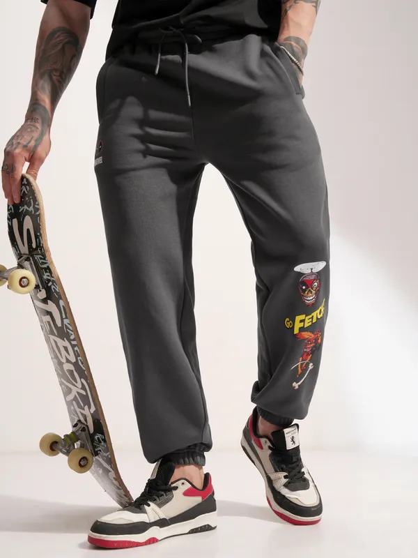 Marvel By Highlander Men Grey Dogpool Printed Baggy Fit Joggers