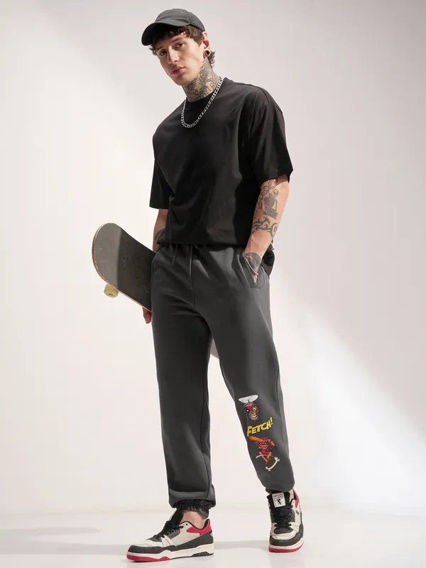 Marvel By Highlander Men Grey Dogpool Printed Baggy Fit Joggers