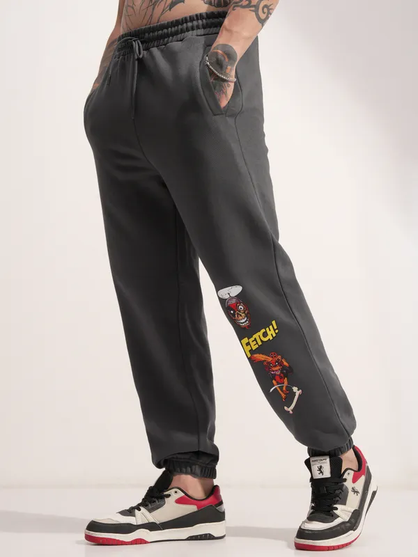 Marvel By Highlander Men Grey Dogpool Printed Baggy Fit Joggers