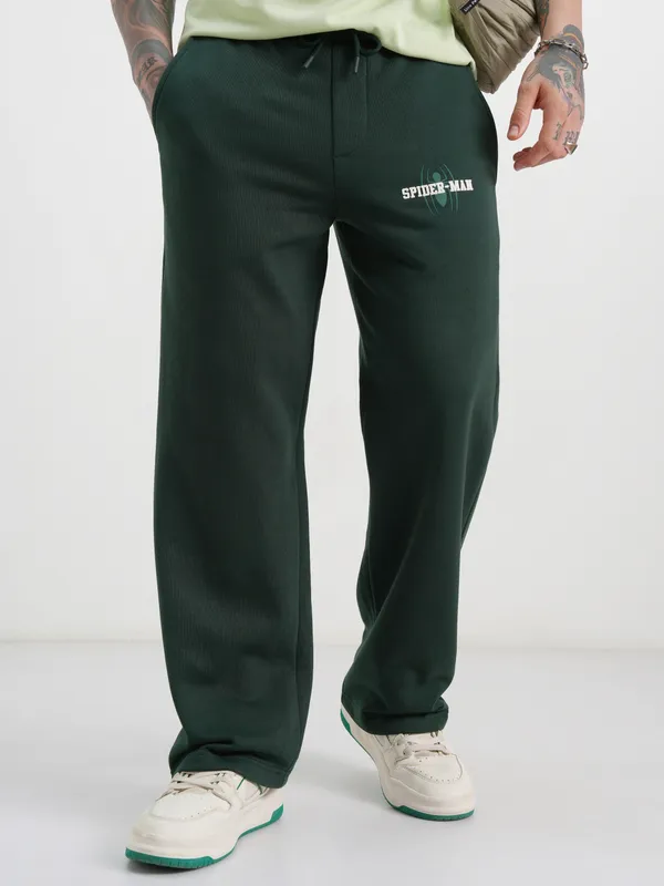 Marvel By Highlander Men Olive Spider-Man Baggy Printed Track Pants