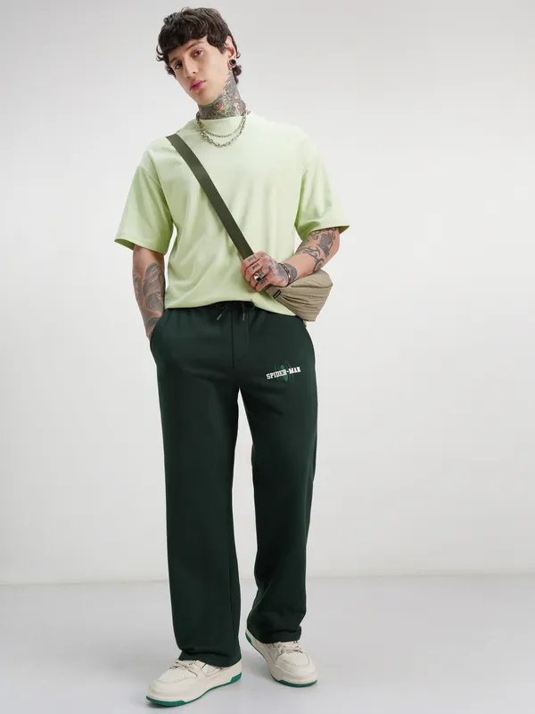 Marvel By Highlander Men Olive Spider-Man Baggy Printed Track Pants