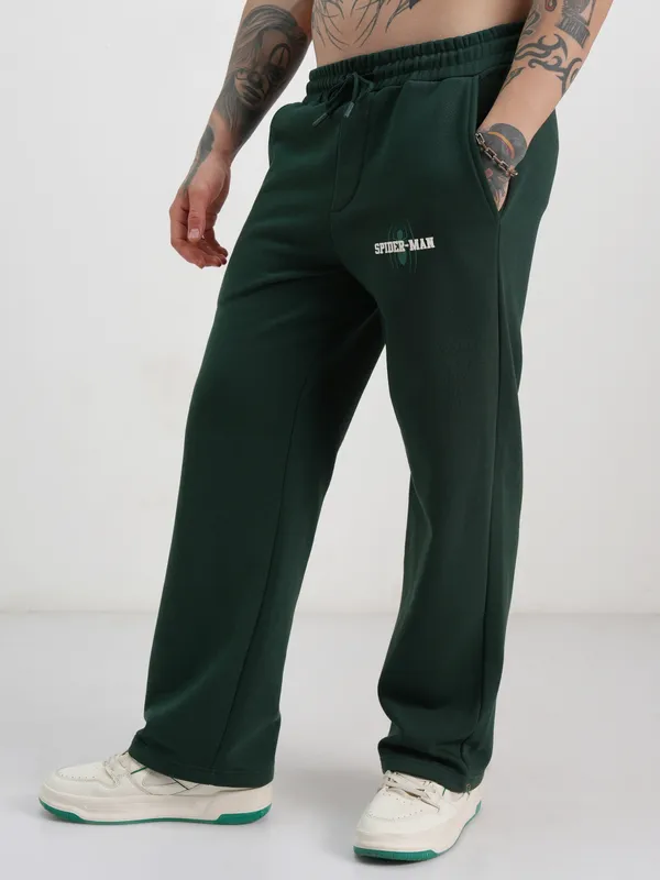 Marvel By Highlander Men Olive Spider-Man Baggy Printed Track Pants