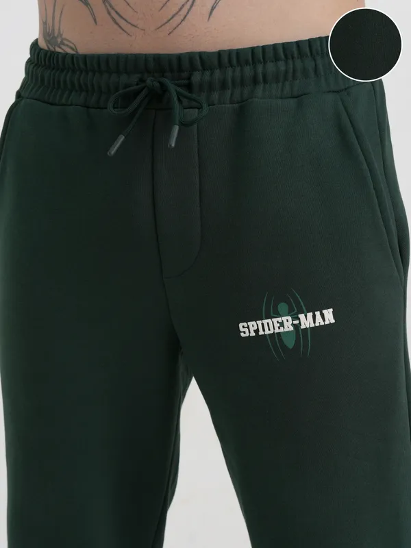 Marvel By Highlander Men Olive Spider-Man Baggy Printed Track Pants