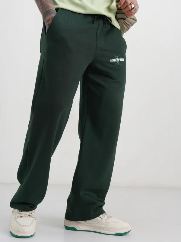 Marvel By Highlander Men Olive Spider-Man Baggy Printed Track Pants