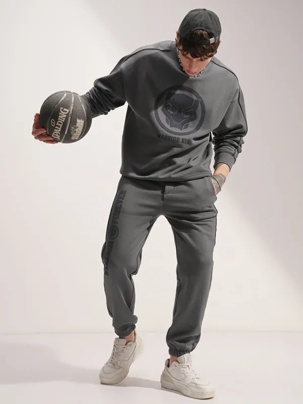 Marvel By Highlander Men Grey Black Panther Baggy Solid Joggers