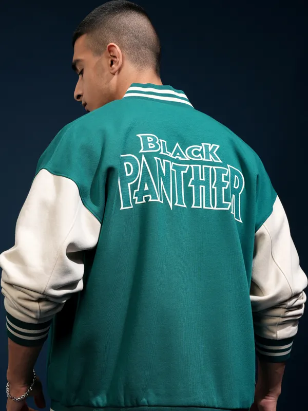 Marvel By Highlander Men Green Black Panther Printed Oversized Fit Open Front Jacket