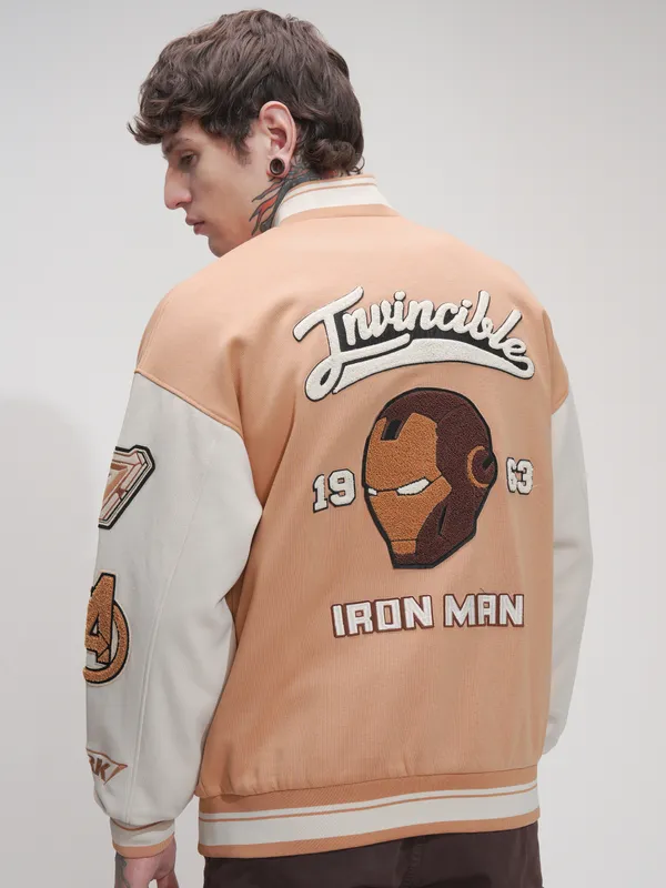 Marvel By Highlander Men Brown Iron Man Printed Varsity Jacket