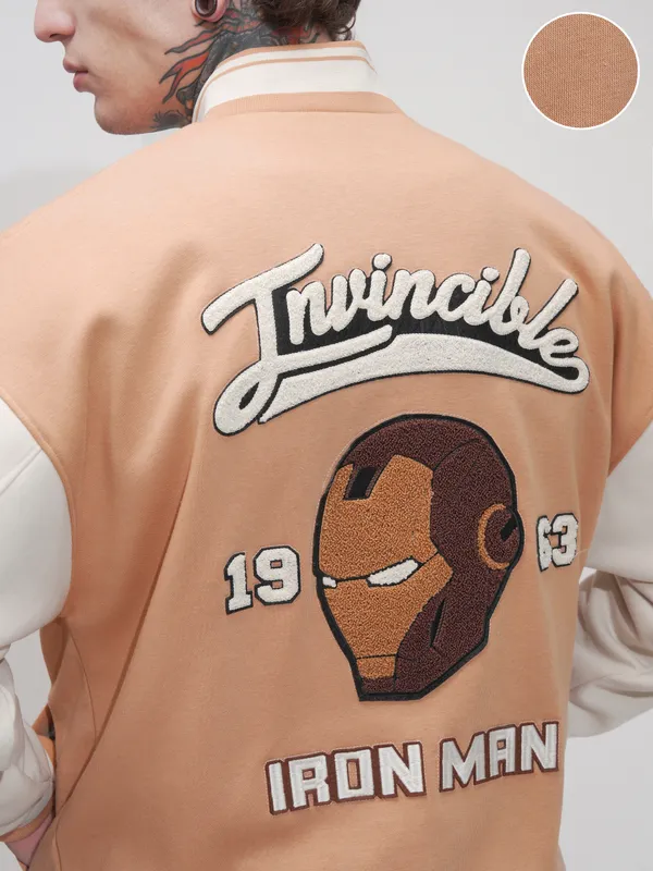 Marvel By Highlander Men Brown Iron Man Printed Varsity Jacket